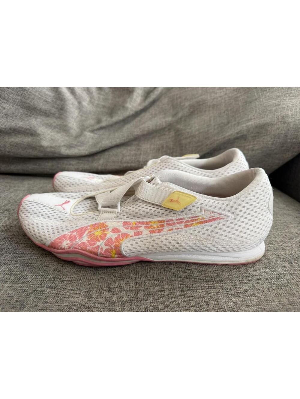 Puma Cell Bashy Sneakers Womens 13 White Mesh Hibiscus Pink Floral 181481-01
